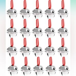 40 pcs Christmas Silver Jingle Bell Hollow Out  with Ribbon 4 cm and 3 cm